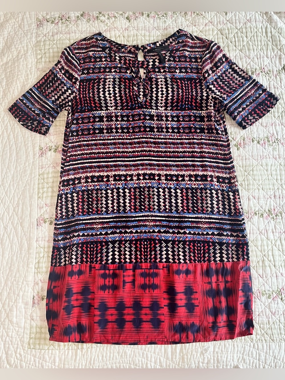 BCBGMaxAzria Andie Block-Print 100% Silk Shift Dress